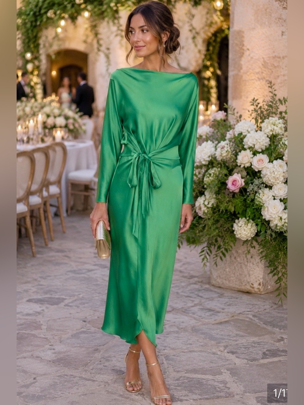 Kes NYC The Lia Green Draped Silk Dress